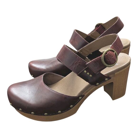 Dansko Dotty Women's Brown Leather Heeled Clog Sandals EU 40 US 9 Boho Mary Jane - Picture 1 of 10